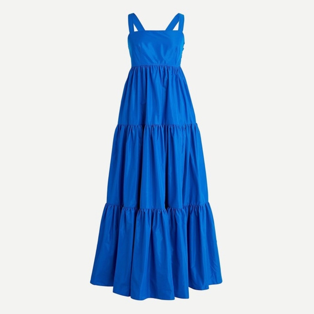 J. Crew Bright Cerulean Blue Taffeta Apron Front Maxi Dress 6